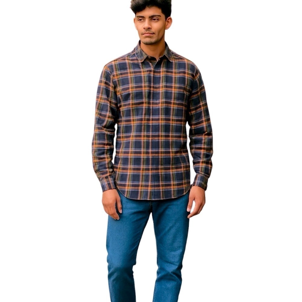 Original Weatherproof Vintage Men's Plaid Flannel Shirt. Navy & Brown L #1590